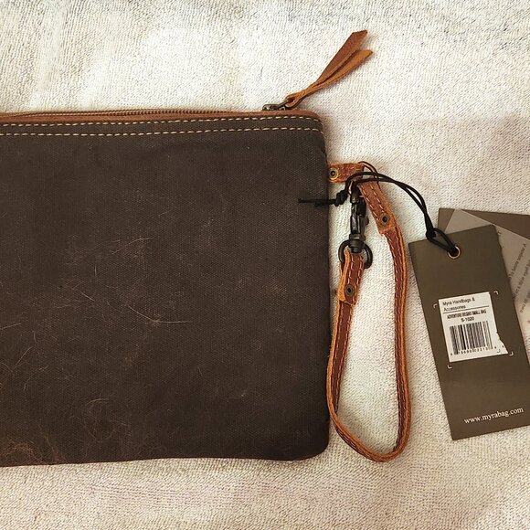 Myra Pouch Wristlet - Upcycled Canvas & Leather - NWT - Picture 4 of 7